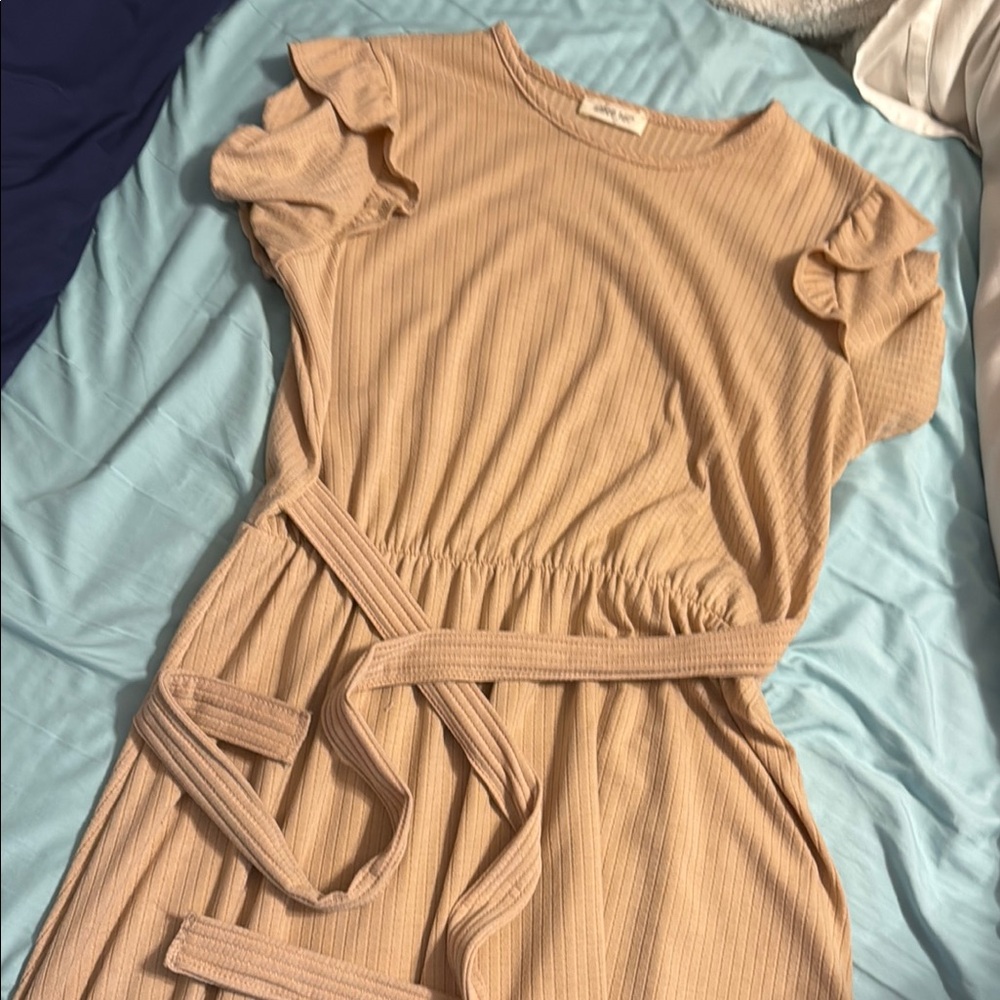 Elegant Tan Ruffle Sleeve Dress